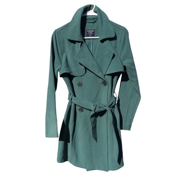 Abercrombie & Fitch Womens Trench Coat Size Medium M Green Jacket Belted Preppy - Picture 1 of 11